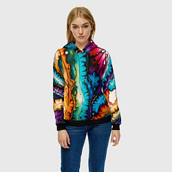 Толстовка-худи женская Разноцветный узор, цвет: 3D-черный — фото 2