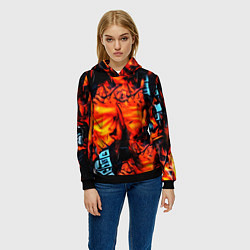 Толстовка-худи женская Абстрактная текстура рыжего пламени, цвет: 3D-черный — фото 2
