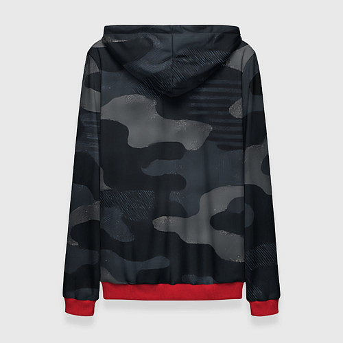 Женская толстовка Текстура - камуфляжная синяя ткань / 3D-Красный – фото 2