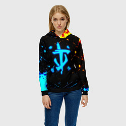 Толстовка-худи женская Doom лёд и пламя краски, цвет: 3D-черный — фото 2