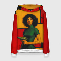 Толстовка-худи женская Девушка с бластером ретрофутуризм поп-арт 1970-е, цвет: 3D-белый