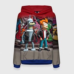 Женская толстовка Bender bending robot and Fry - ai art graffiti