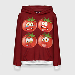 Толстовка-худи женская Эмоциональные томаты, цвет: 3D-белый