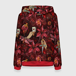 Женская толстовка Бордовая готика с сердцем, лилиями и мотыльками