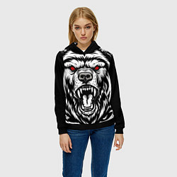 Толстовка-худи женская Яростный медведь, цвет: 3D-черный — фото 2