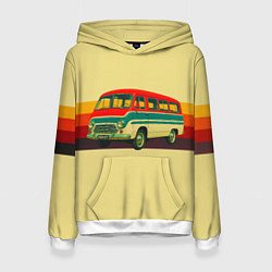Толстовка-худи женская Ретро автобус РАФ-977 поп-арт, цвет: 3D-белый