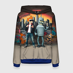 Женская толстовка Фрай и Бендер на фоне стены с граффити