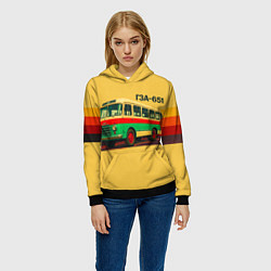 Толстовка-худи женская Ретро автобус ГЗА-651 поп-арт, цвет: 3D-черный — фото 2