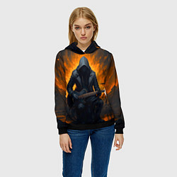 Толстовка-худи женская Гитарист играющий в пламени, цвет: 3D-черный — фото 2