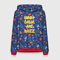 Женская толстовка Keep calm and buzz - пчелы и цветы