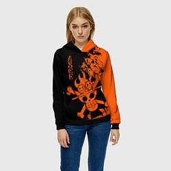 Толстовка-худи женская One Piece - Ace, цвет: 3D-черный — фото 2