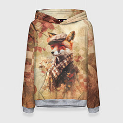Толстовка-худи женская Винтажный лис на осеннем фоне, цвет: 3D-меланж