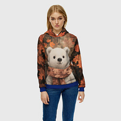 Толстовка-худи женская Белый мишка в осеннем лесу, цвет: 3D-синий — фото 2