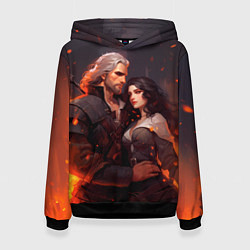 Женская толстовка Йеннифэр и Ведьмак среди огня