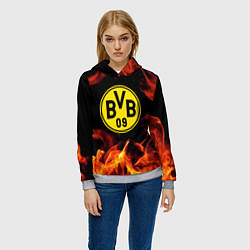 Толстовка-худи женская Borussia огонь текстура, цвет: 3D-меланж — фото 2