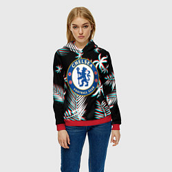 Толстовка-худи женская Chelsea тропики глитч текстура, цвет: 3D-красный — фото 2