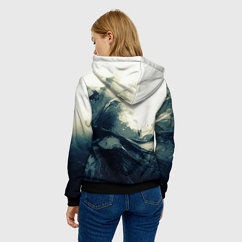 Женская толстовка Чёрно-синие абстрактные краски / 3D-Черный – фото 4