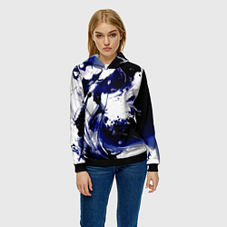 Толстовка-худи женская Чёрно-фиолетовый абстракция волна, цвет: 3D-черный — фото 2