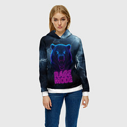 Толстовка-худи женская Rage mode злой медведь, цвет: 3D-белый — фото 2