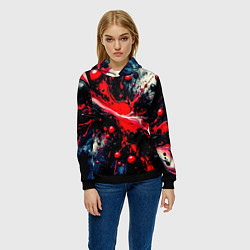 Толстовка-худи женская Разлитая красная масляная краска на чёрном, цвет: 3D-черный — фото 2