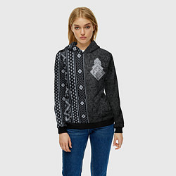 Толстовка-худи женская Славянский орнамент Макошь, цвет: 3D-черный — фото 2