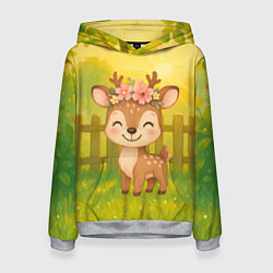 Женская толстовка Милый олененок на зеленом дворе