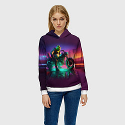 Толстовка-худи женская Шрек на мотоцикле на закате - нейроарт фантазия, цвет: 3D-белый — фото 2