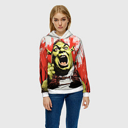 Толстовка-худи женская Кричащий Шрек, цвет: 3D-белый — фото 2