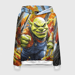 Толстовка-худи женская Шрек в осеннем лесу, цвет: 3D-белый