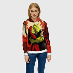 Толстовка-худи женская Шрек и Фиона обнимаются в осеннем лесу, цвет: 3D-белый — фото 2