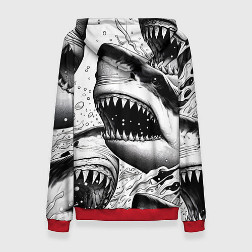 Женская толстовка Белая акула - стая / 3D-Красный – фото 2