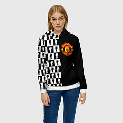 Толстовка-худи женская Манчестер Юнайтед текстура люди, цвет: 3D-белый — фото 2