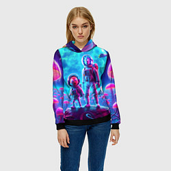 Толстовка-худи женская Космонавты Рик и Морти на планете неоновых грибов, цвет: 3D-черный — фото 2