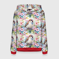 Женская толстовка Воробей в ярких цветах паттерн