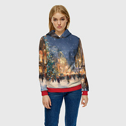 Толстовка-худи женская Новый год в Москве новогодняя елка, цвет: 3D-красный — фото 2