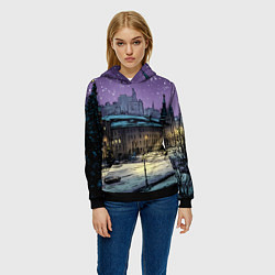 Толстовка-худи женская Ночь в новогодней Москве, цвет: 3D-черный — фото 2