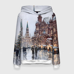 Толстовка-худи женская Московский новогодний день, цвет: 3D-белый