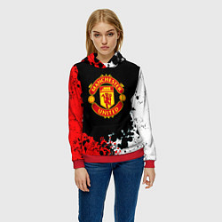 Толстовка-худи женская Манчестер Юнайтед краски абстрактные, цвет: 3D-красный — фото 2