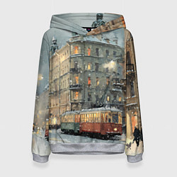 Женская толстовка Трамваи в зимнем Санкт-Петербурге