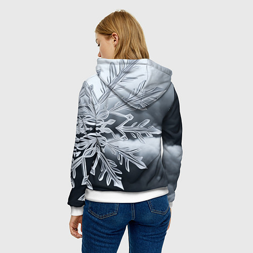 Женская толстовка Снежинка на черно белое / 3D-Белый – фото 4