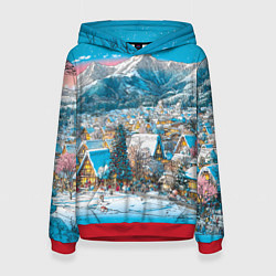 Женская толстовка Новогодняя деревушка в горах