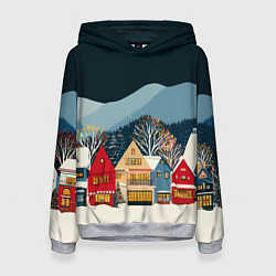 Женская толстовка Новогодний городок в горах
