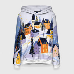 Женская толстовка Новогодние домики на горе