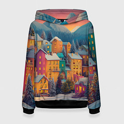 Женская толстовка Новогодний город в горах