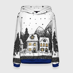 Женская толстовка Черно-белый новогодний город