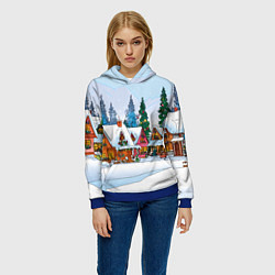 Толстовка-худи женская Новогодник дворик, цвет: 3D-синий — фото 2