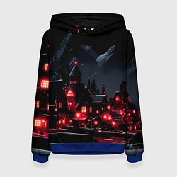 Женская толстовка Новогодняя ночь и красные гирлянды