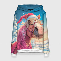 Женская толстовка Новогодняя лошадь в очках