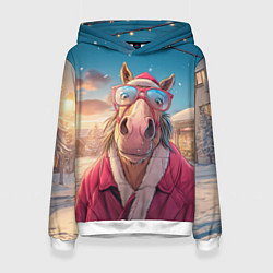 Женская толстовка Удивленная лошадь в очках