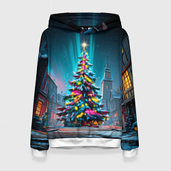 Женская толстовка Новогодняя елка в гирляндах